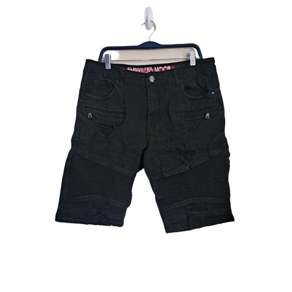 Smugglers Moon Mens Black Distressed Denim Shorts